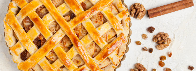 A pie uses pastry dough and is filled with sweet or savory fillings