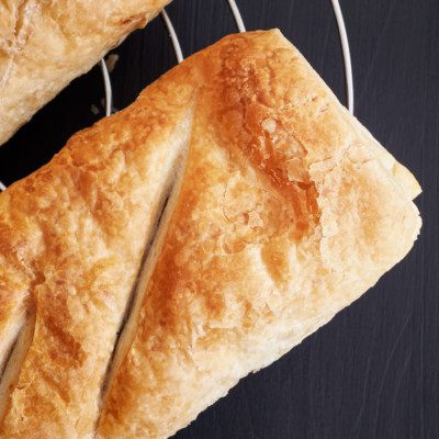 Flaky pastry is a layered pastry dough similar to puff pastry but it contains less fat and fewer layers.