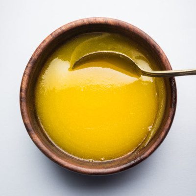 Clarified butter, or ghee, is anhydrous milkfat that has been separated from the nonfat milk solids and water.