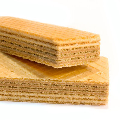 Wafers are a crisp, thin, aerated baked good with characteristic surface reeds.