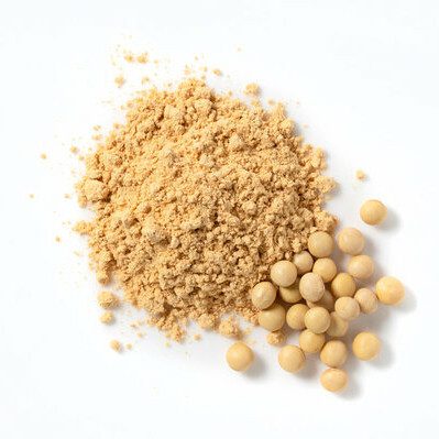 Soya flour is a fine powder obtained from grinding roasted soybeans.